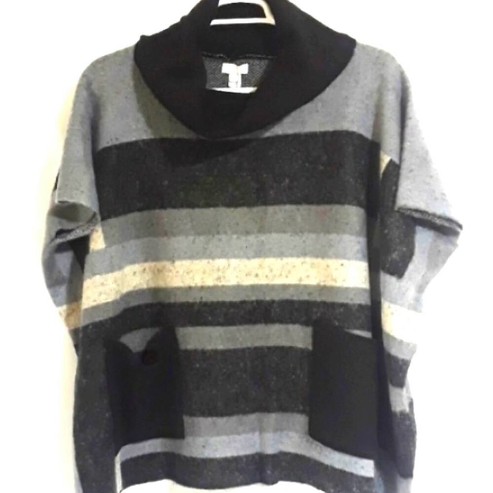 NWT Women Sz L Cowl Neck Lagenlook Oversized Boxy Artsy Pockets Sweater